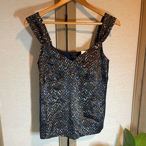 Ann Taylor blue/brown/black/cream printed tank, M,